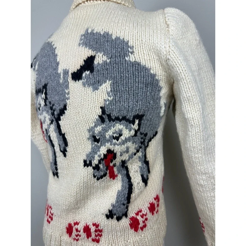 RARE Vintage 1950s Wolf Mary Maxim Cowichan Sweater Wool 100% Large - Picture 12 of 16